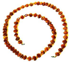 1930s Amber Necklace with Honey/Cognac Colored Czech Glass Beads/Crystal Spacers